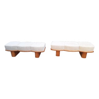 Three-Seater Benches in Sinuous Light Wood and Dedar Fabric, 2000s, Set of 2 For Sale