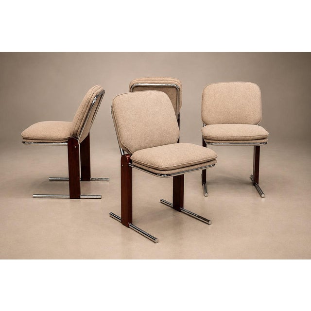 Percival Lafer “Contempo” Dining Chairs, Set of 4 — Hardwood, Chrome & Chenille, Brazil, 1970s - Lot 476B For Sale - Image 13 of 18