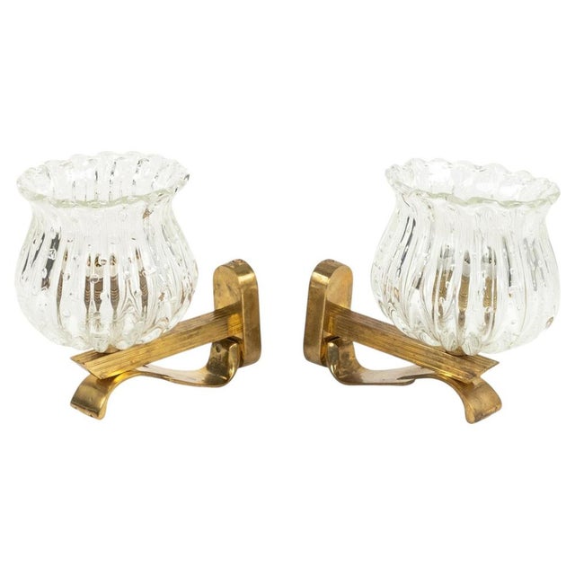 Mid-Century Sconces in Glass and Brass in the style of Barovier and Toso, Italy, 1960s, Set of 2 For Sale - Image 17 of 17