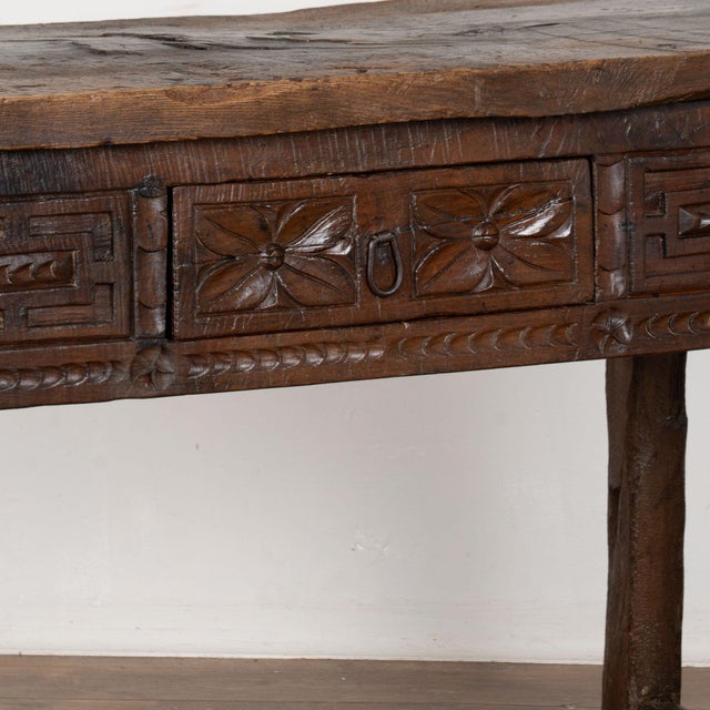 18th Century Rustic Portuguese Chestnut Console Table With Single Drawer For Sale - Image 12 of 18