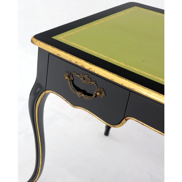 Baker Country French Black Lacquer Gold Trim Leather Desk Console For Sale - Image 9 of 13