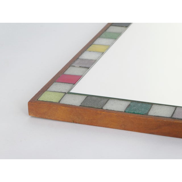 Wood Mid-Century Dutch Wooden Wall Mirror with Mosaic Tiles, 1960s For Sale - Image 7 of 9