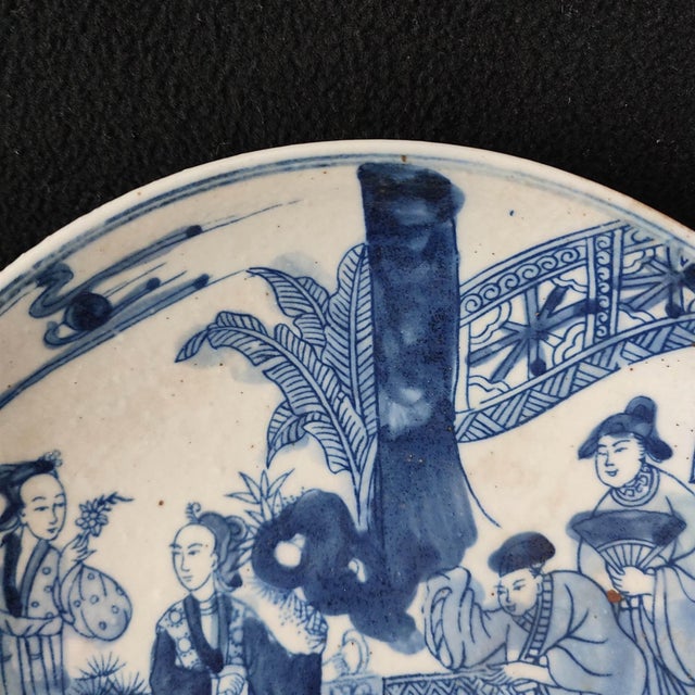Chinese Ceramic Plate,Blue and White Porcelain Plate Hand Painted Figures Story Pattern For Sale - Image 4 of 10