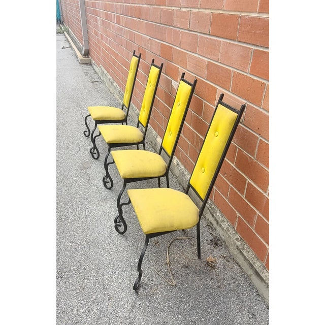 Super cool Post Modern Solid Iron Sculptural high back chairs. Perfect for indoor or outdoor table! Outdoor fabric is...