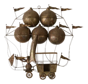 Vintage Copper Hot Air Balloon Flying Machine Wall Sculpture