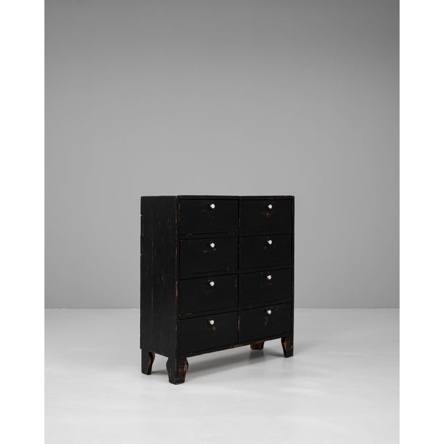 Rustic Mid 20th Century French Black Patinated Wooden Chest Of Drawers For Sale - Image 3 of 18