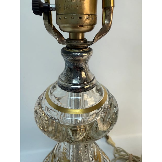 Transparent Mid 20th Century Regency Style Bohemian Cut Crystal Gilt Floral Lamps – Hand-Painted - a Pair For Sale - Image 8 of 9