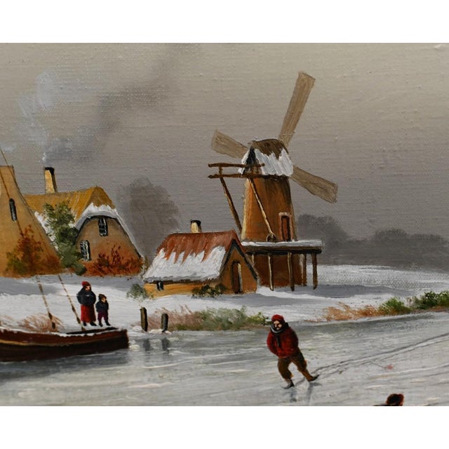 Flemish Artist, Winter Landscape, Oil Painting, Framed For Sale - Image 5 of 12