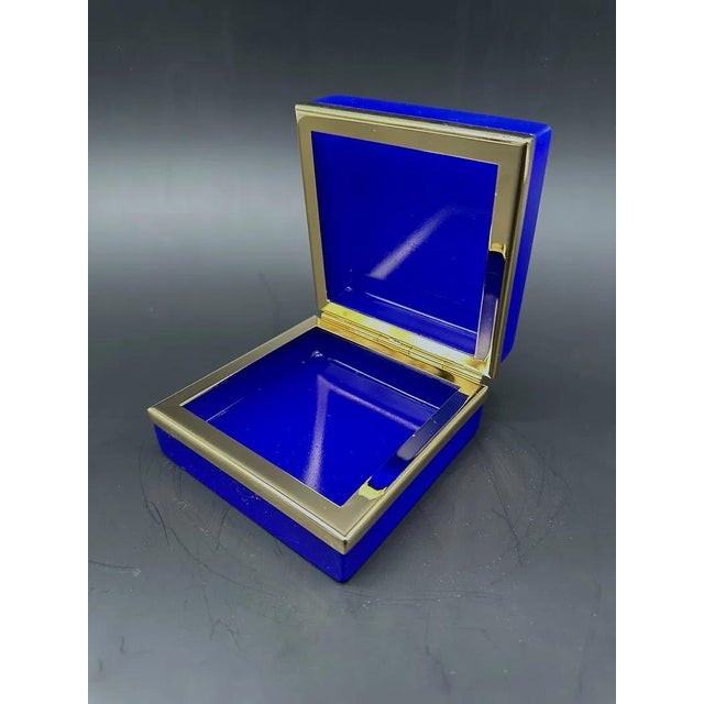 Antique Square Box in Lapis Lazuli Colored Opaline Glass with Gilded Bronze Frames, 1890s, in Flawless conditions....