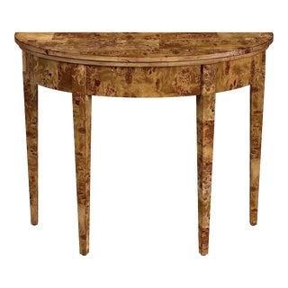Hampton Demilune Traditional Burl 36" Console Table, Light Brown For Sale