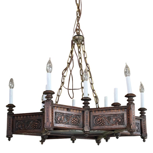 Vintage Star of David Carved Wood Chandelier For Sale