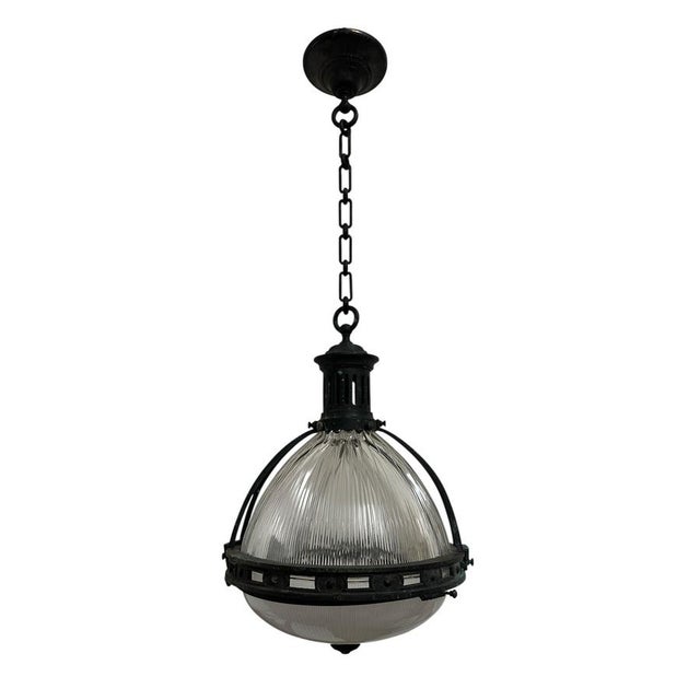 Holophane Vintage French Caged Holophane Glass Pendant Light, 1920s For Sale - Image 4 of 6