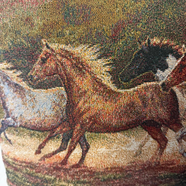 1990s Vintage Rustic Equestrian Tapestry Horse Pillows, a Pair For Sale - Image 5 of 7