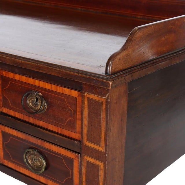 Antique English George III Mahogany & Satinwood Banded & Inlaid Desk Unsigned C1830 Measures - 34 1/4" x 42 5/8" x 21 1/2"...