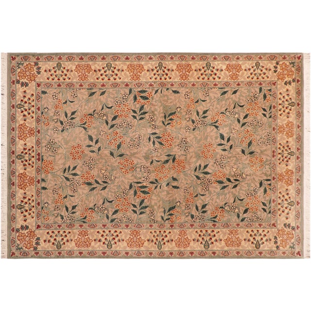 Green Floral 1990's Pak-Persian Green/Green Wool Rug - 6'1'' X 9'1'' For Sale - Image 8 of 9