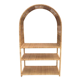 Vintage Coastal Wicker Rattan Arched Etagere For Sale