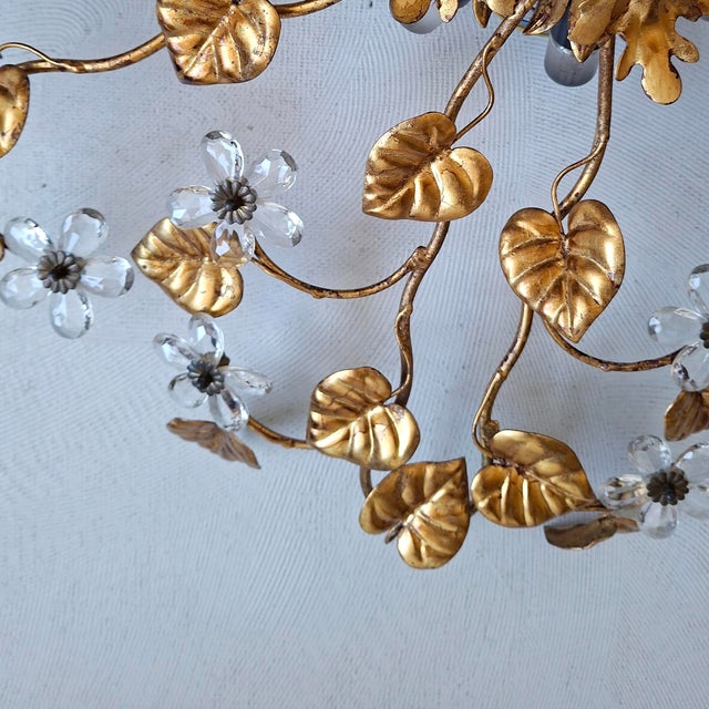 Large Gilt Metal Ceiling Lamp with Leaves and Flowers, 1960s For Sale - Image 4 of 7