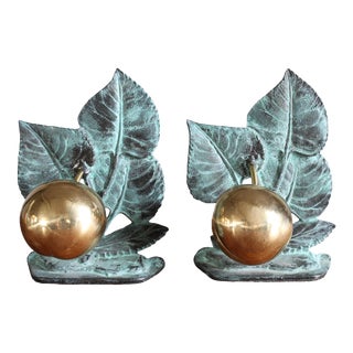 1980s Patinated Brass Apple Branch Bookends - a Pair For Sale
