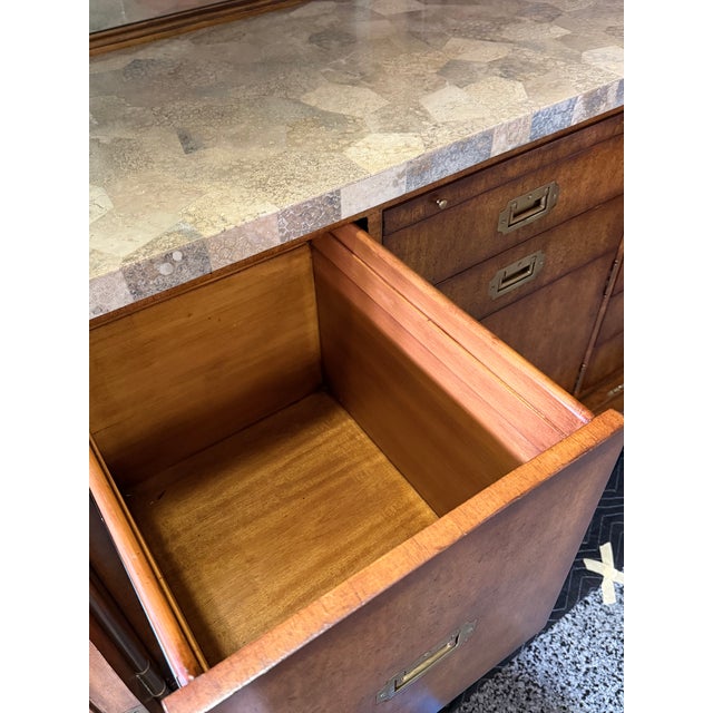 Maitland-Smith Carved Walnut and Rattan Dry Bar Armoire Cabinet For Sale - Image 12 of 17