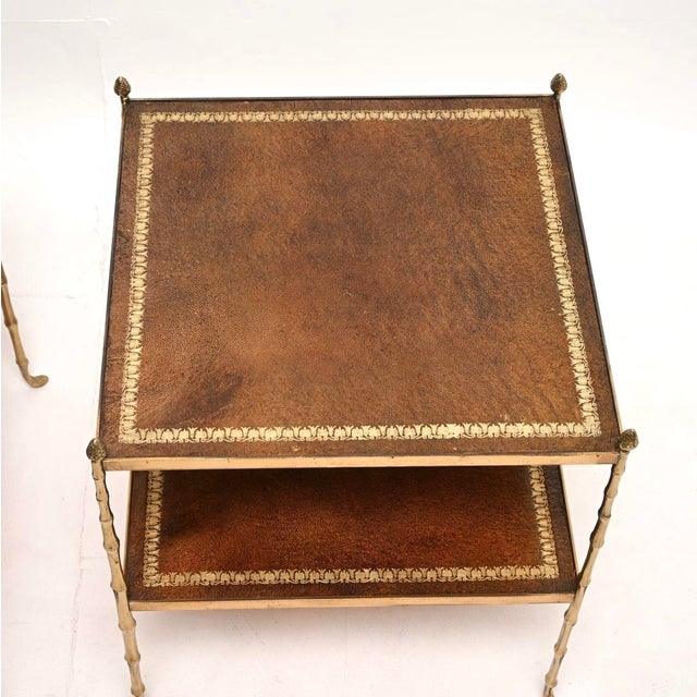 1960s Vintage Brass and Leather Side Tables, 1960, Set of 2 For Sale - Image 5 of 11