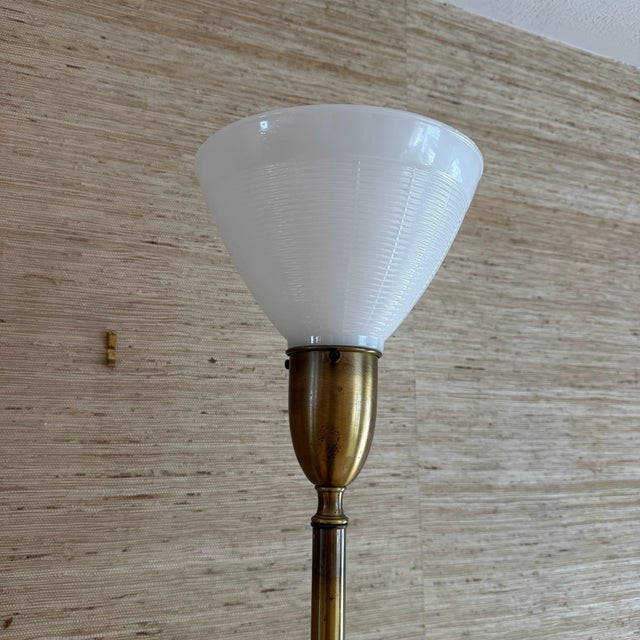 Mid 20th Century Mid 20th Century Mid Century Modern Tall Ceramic and Brass Table Ivory and Brown Table Lamp For Sale - Image 5 of 8