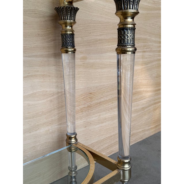 Late 20th Century Claude Dalle Style Narrow Console Table with Glass Top, Lucite and Bronze For Sale - Image 14 of 18