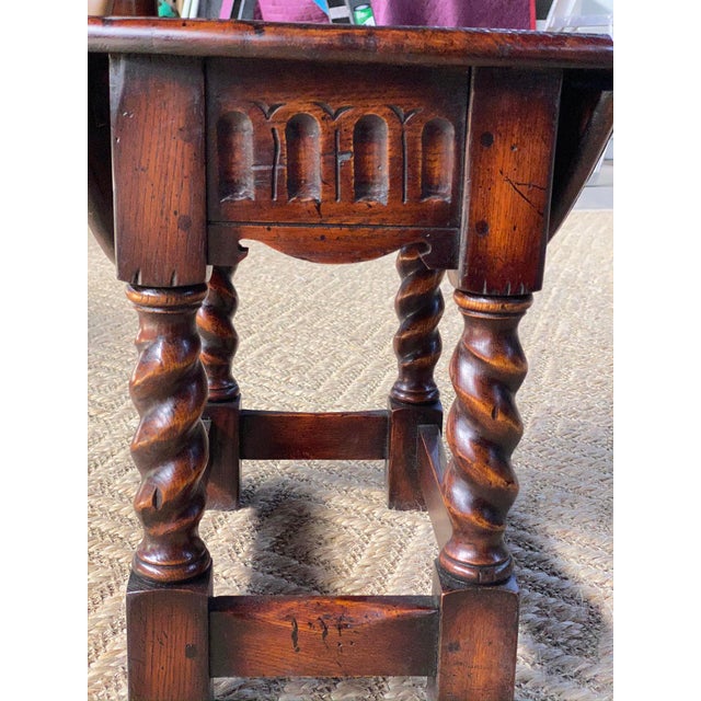 Wood English Style Oak Drop Leaf Side Table For Sale - Image 7 of 13