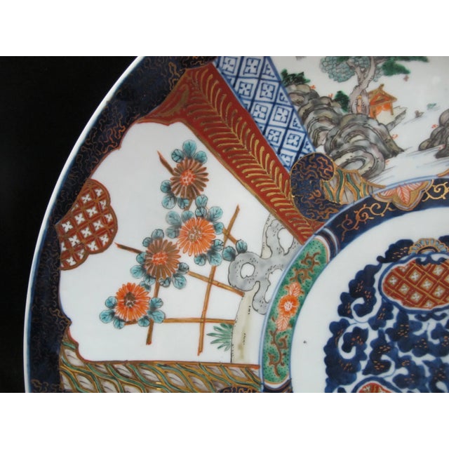 Japanese Imari Porcelain Mountain Landscape Medallion Design XL Charger Plate For Sale - Image 4 of 5