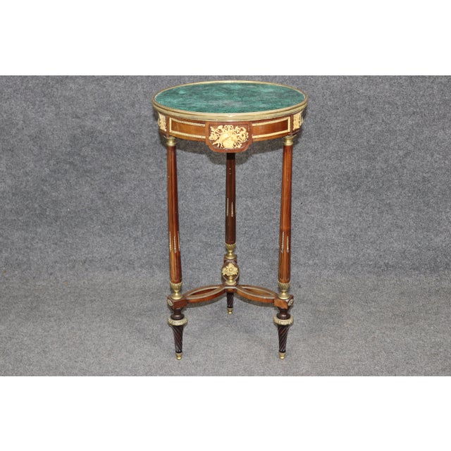 19th C French Louis XVI Bronze Ormolu Mounted and Malachite Top End Table For Sale - Image 4 of 15