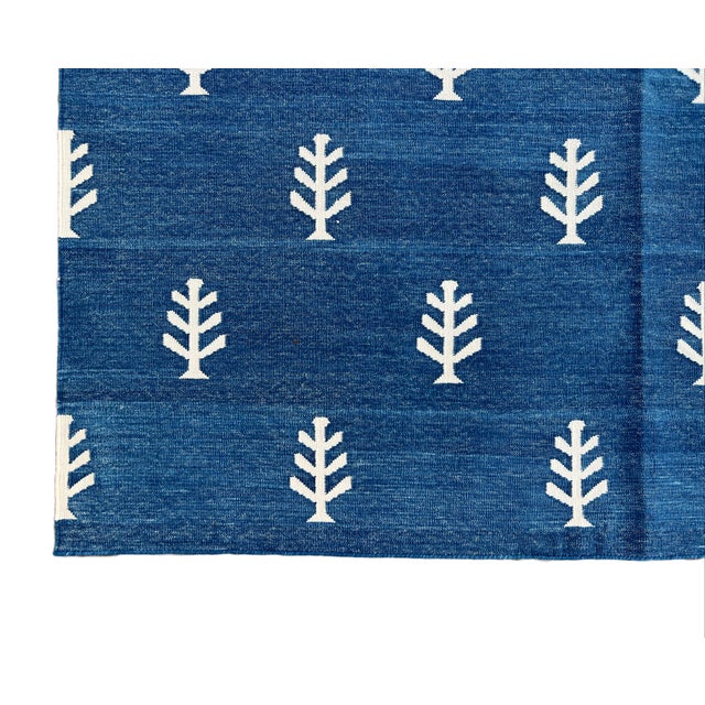 Not Yet Made - Made To Order Handmade Cotton Rug Vegetable Dyed Indigo Blue and White Tree Pattern Dhurrie - 12'x15' For Sale - Image 10 of 11