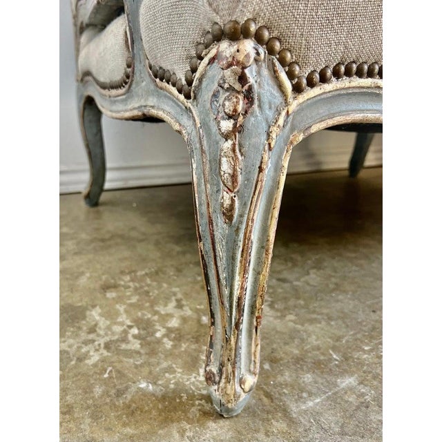 French French Louis XV Style Bergeres W/ Belgium Linen Upholstery For Sale - Image 3 of 14