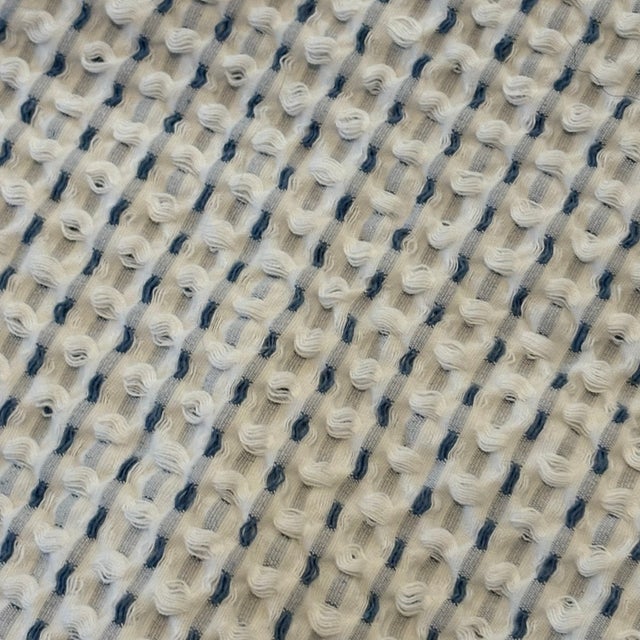 Shabby Chic Dusty Blue Portuguese Cotton Waffle Weave Coverlet With Scalloped Edge Queen For Sale - Image 3 of 11