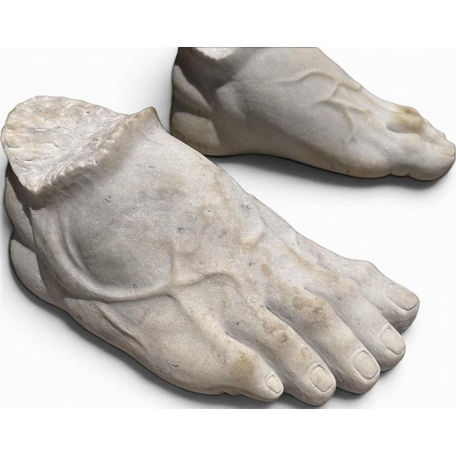 Italian Artist, Classical Greek Style Feet Sculptures, 20th Century, Marble, Set of 2 For Sale - Image 6 of 7