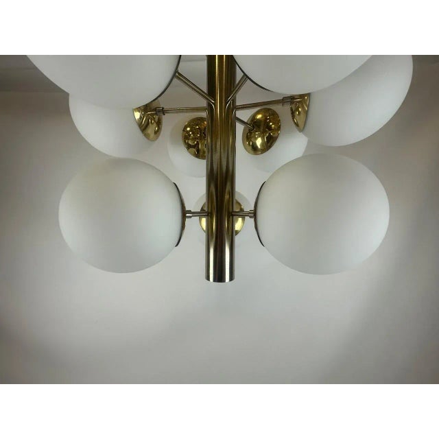 Metal Mid-Century Atomic Brass 9-Arm Chandelier, 1970s For Sale - Image 7 of 15