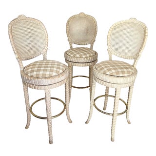 Vintage Carved Rope Bar Stools- Set of 3 For Sale