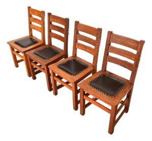 Limbert Antique Mission Oak Arts & Crafts Ladder Back Dining Chairs, Set of Four