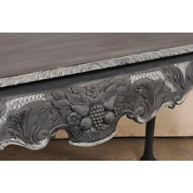 English Carved Wood Dark Gray Console For Sale - Image 10 of 11