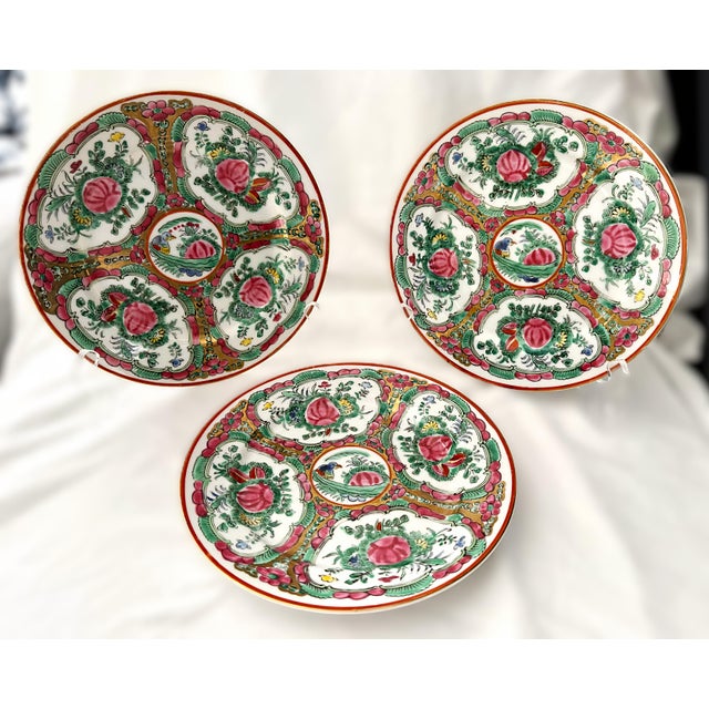 Chinoiserie Vintage Rose Medallion Plates, Set of 3 For Sale - Image 3 of 10