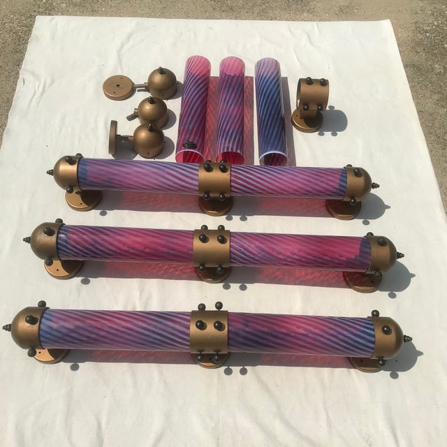 Ruby Red Art Deco Hand Blown Glass Sconces - a Pair For Sale - Image 8 of 12