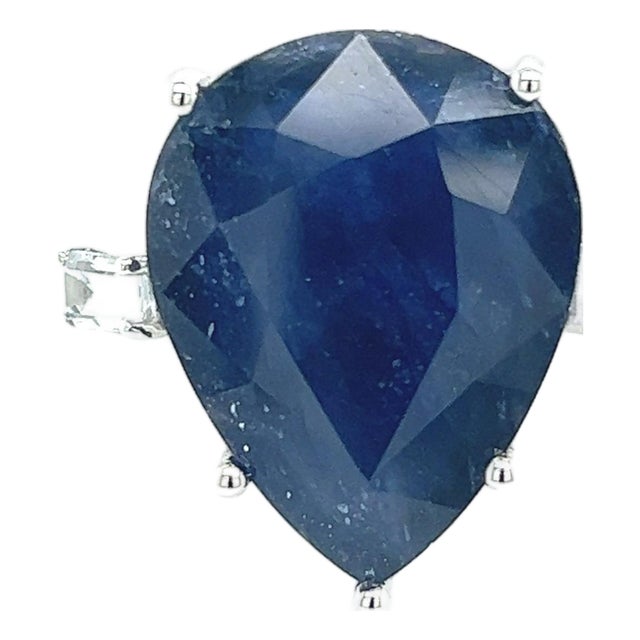Natural Sapphire Diamond Ring Size 6.5 14k W Gold 17.73 TCW Certified For Sale