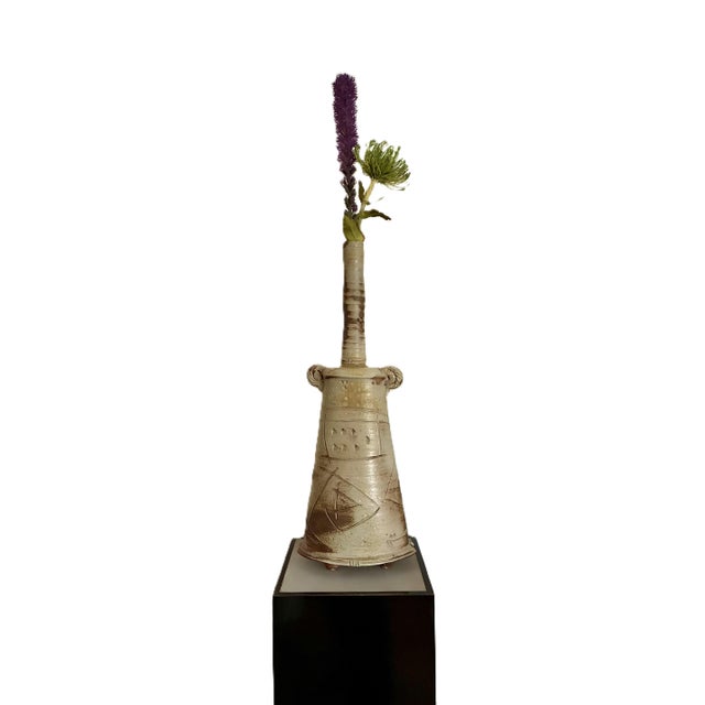 Signed 1970s Mid Century Brutalist Abstract Ceramic Bottle Neck Vase / X-Large Sculptural Modernist Art Studio Pottery Vessel For Sale - Image 9 of 13