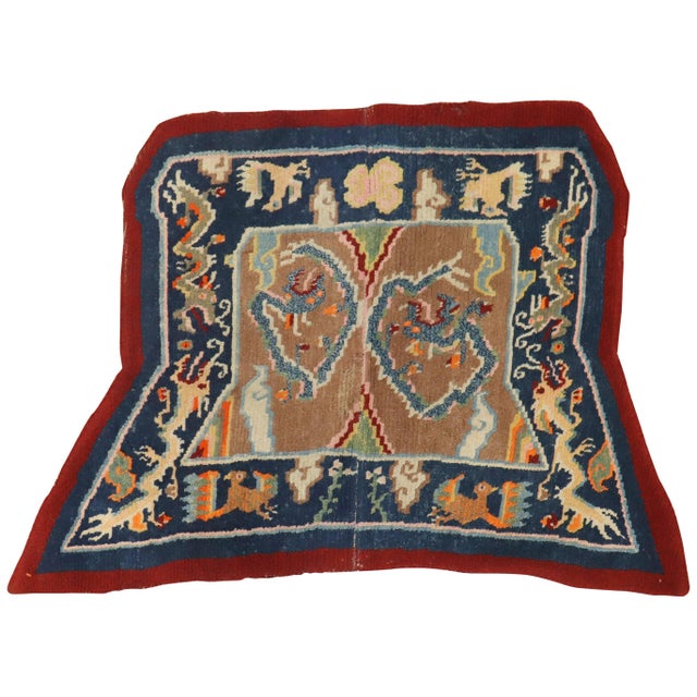 Early 20th Century Early 20th Century Tibetan Dragon Horse Cover Textile Rug - 2'5" x 4' For Sale - Image 5 of 18