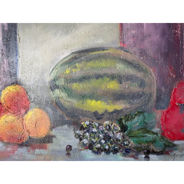 1970s 1970s Vintage Gasper Gunhz Modernist Still Life Fruits Oil on Canvas Painting, Framed For Sale - Image 5 of 11
