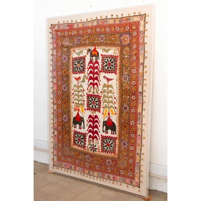 Indian 68" Tall Vintage Gujarati Framed Tapestry For Sale - Image 3 of 10