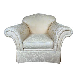 20th Century Upholstered Club Chair in a Yellow Damask Fabric For Sale