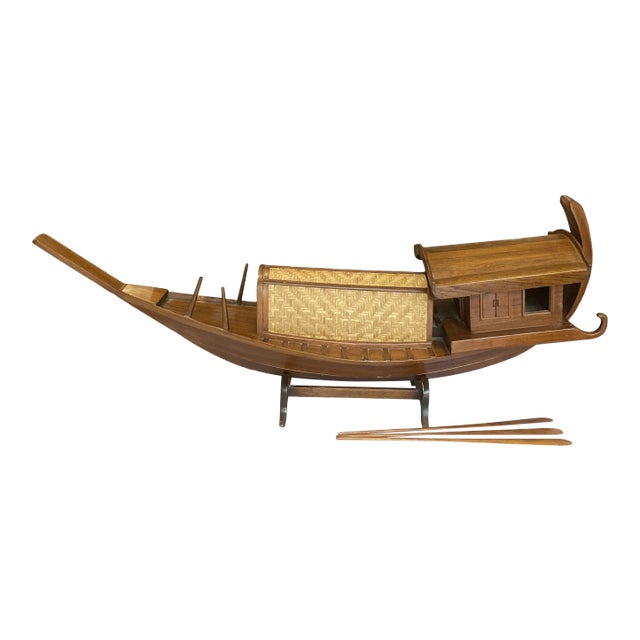 1960s Sculptural Hand Carved Wooden Boat For Sale