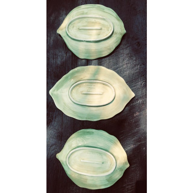 Late 20th Century Vintage Portuguese Faience Small Leaf Platters- Set of 3 For Sale - Image 5 of 10