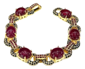 Bochic "Capri" Vintage Ruby & Blue Sapphire Bracelet Set In 18K Gold & Silver