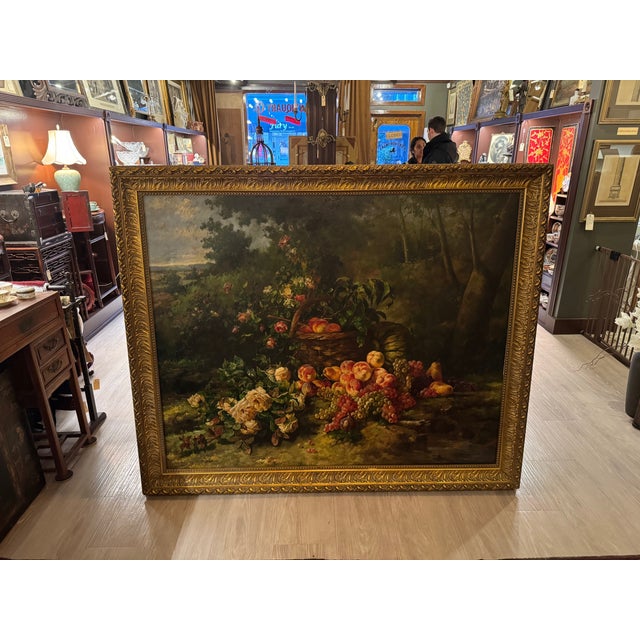 Baroque Early 20th Century Monumental Dutch Still Life Oil Painting by W. Honner With Fruit & Roses in Gilt Frame For Sale - Image 3 of 8