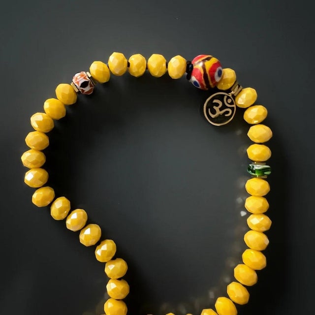 Early 21st Century Colorful Nepal Mantra Pendant Yellow Beaded Long Necklace For Sale - Image 5 of 17